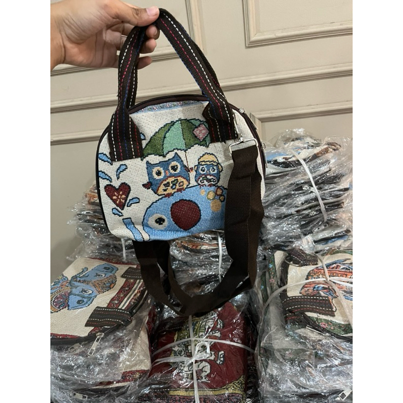 Kecil Imut///BESTSELLER  mini hanbag kanvas oval - mini handbag etnik thailand - tas thailand - tas 