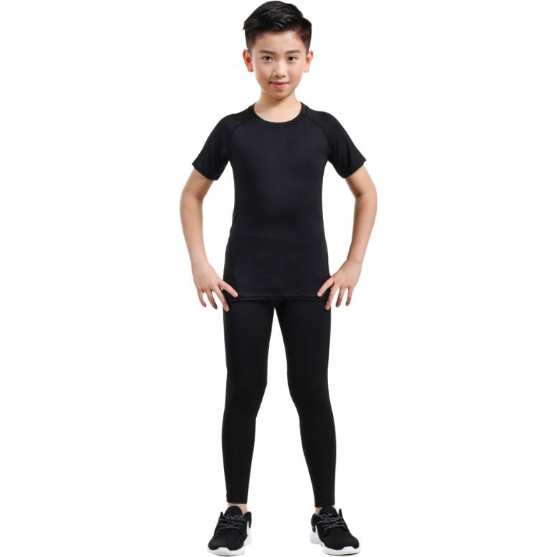 SATU SET - Kaos Manset Baselayer Anak Lengan Pendek Dan Celana Panjang Legging Sport Anak Laki-laki 