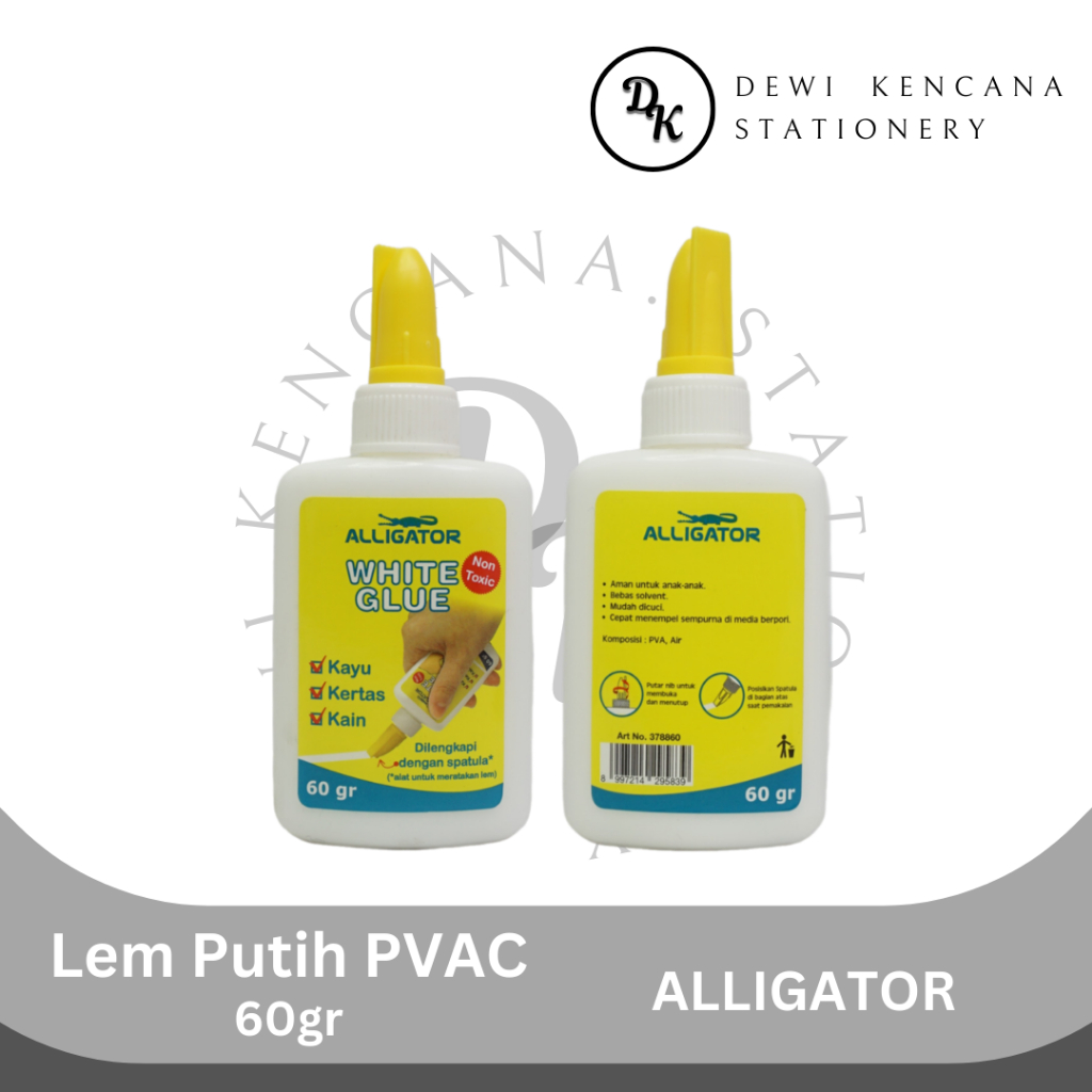 

Lem Putih PVAC/ Lem Kertas, Kayu, Kain Alligator 60gr [Non Toxic]