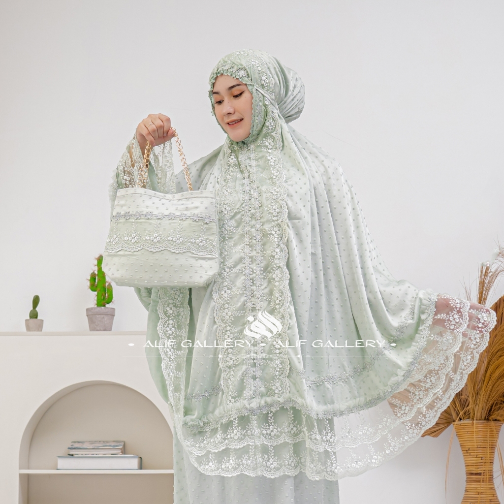 Promo  Alif Gallery - Mukena Renda Mewah Jumbo Ori Sutra Armani Silk Uragiri Mewah Premium Mukena