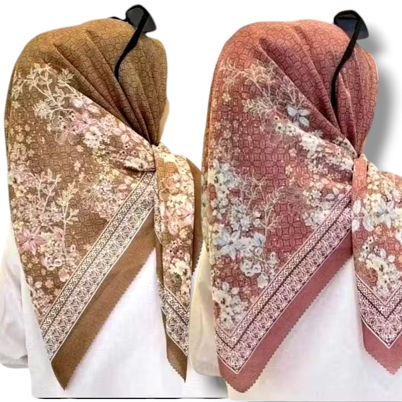Hijab Voal Motif Segi Empat./.hijab Segi empat Motif baru Lasercut