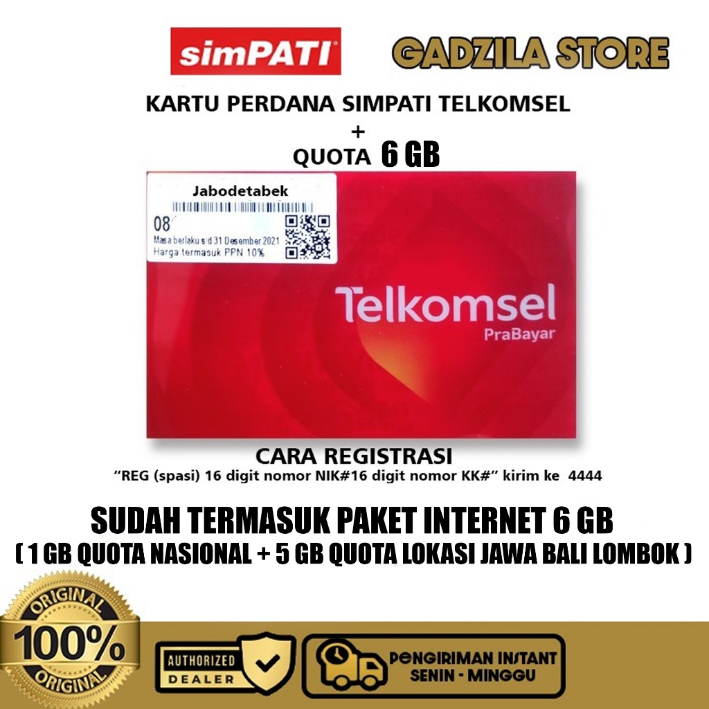 Perdana Telkomsel Simpati 4G LTE (NANO SIM) Segel SIM Card + Kuota Internet 6GB