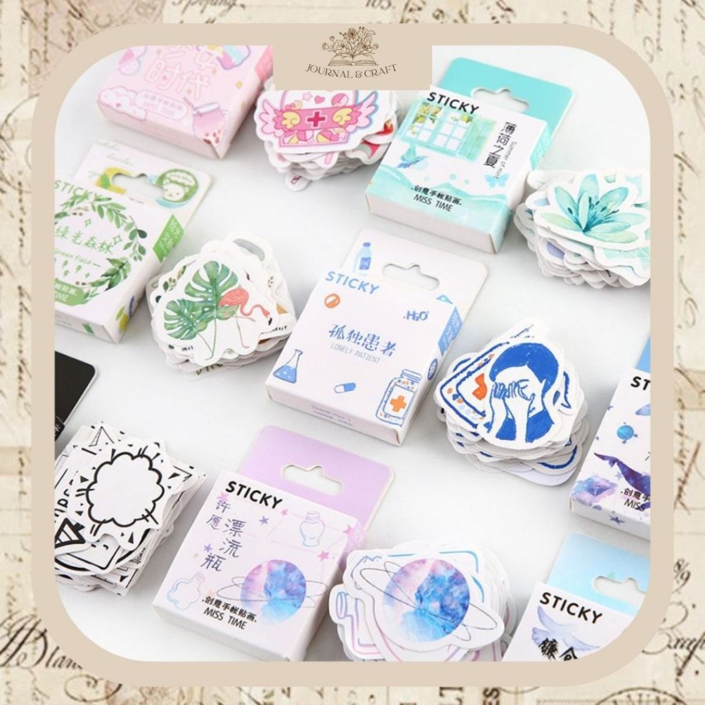

46PCS Stiker daily pastel aesthetic sticker deco pink blue tosca aesthetic journal jurnal scrapbook