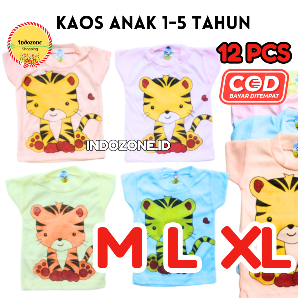LUSINAN 12 PCS Kaos Oblong Bayi & Balita Setali Motif Harimau
