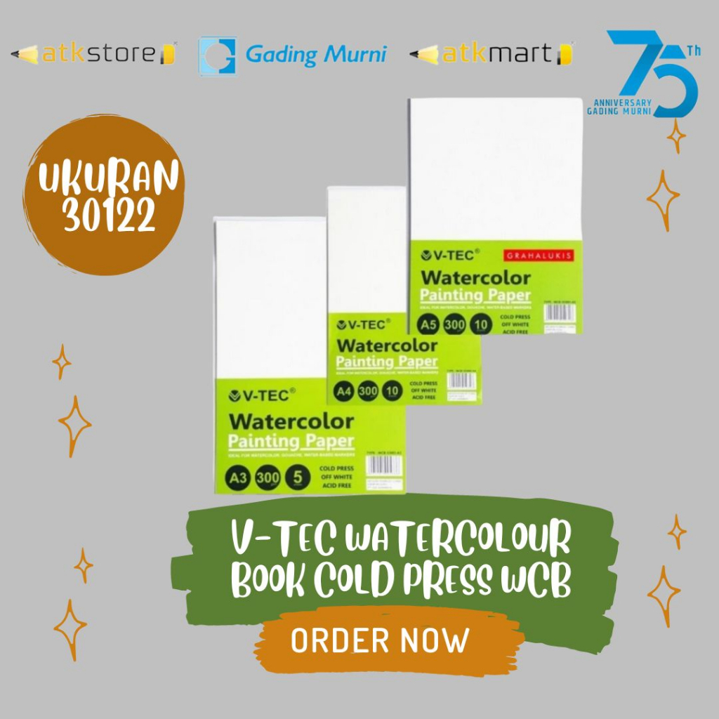 

V tec Water Colour Book Cold Press WCB 30122 12 Sheets 300GR Ukuran A5 A4 A3