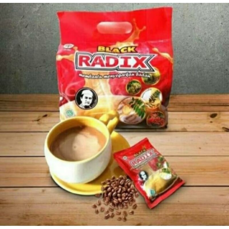 

Kopi Black Radix Pak Haji kemasan pouch Isi: 20 sachet