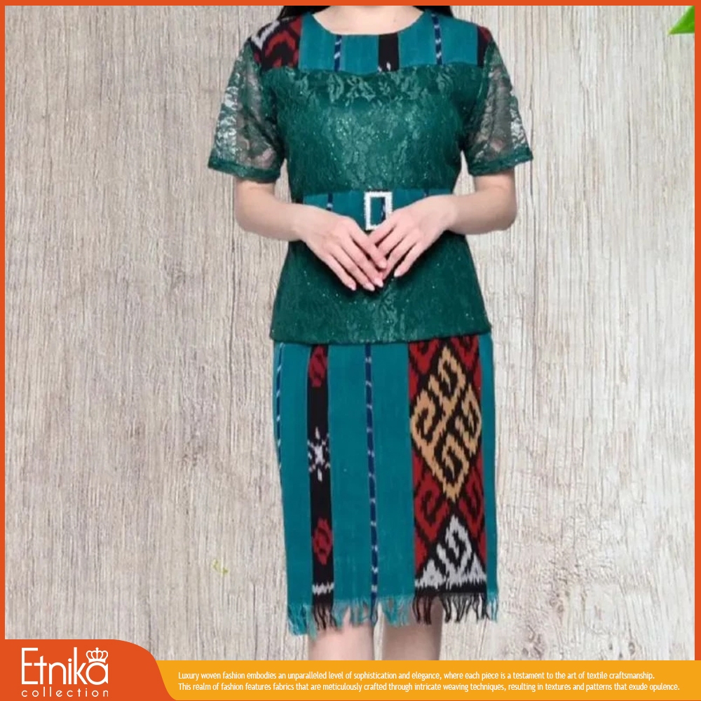 VA04 -  SETELAN ROK BROKAT WANITA TENUN  MASA KINI, BAJU GEREJA KEKINIAN