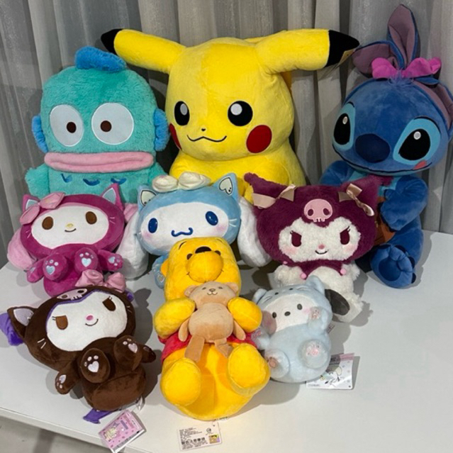 Boneka Jepang Sanrio Disney Pokemon Original Doll Jumbo Pikachu Kuromi Cinamoroll Melody Stitch Hang