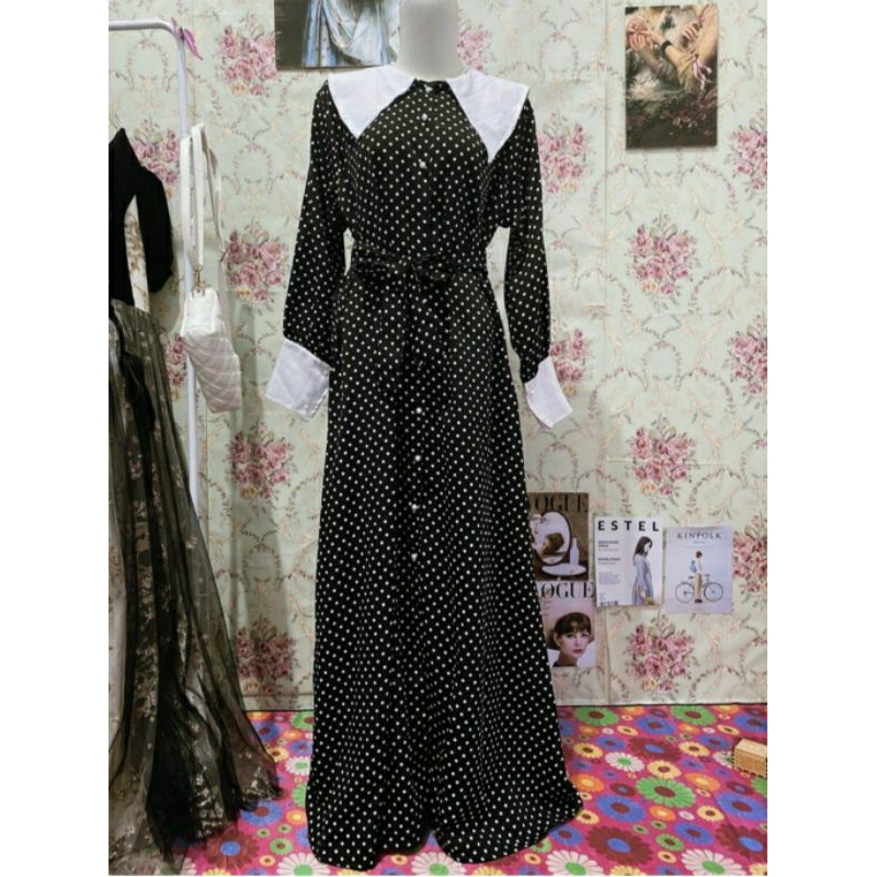 Gamis Polkadot / dress polkadot / motif polkadot / polka / polkadot maxi dress / maxi dress / polkad