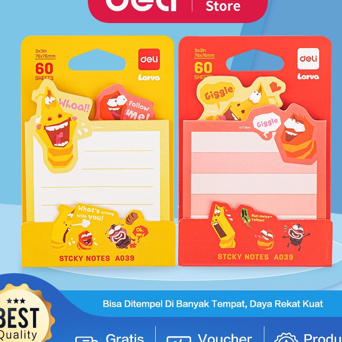 

BONUS SPESIAL MENANTI ANDA Deli Larva Sticky Notes Memo Tempel 76 x 76 mm 6 Lembar 2 Warna Lem Kuat EA39