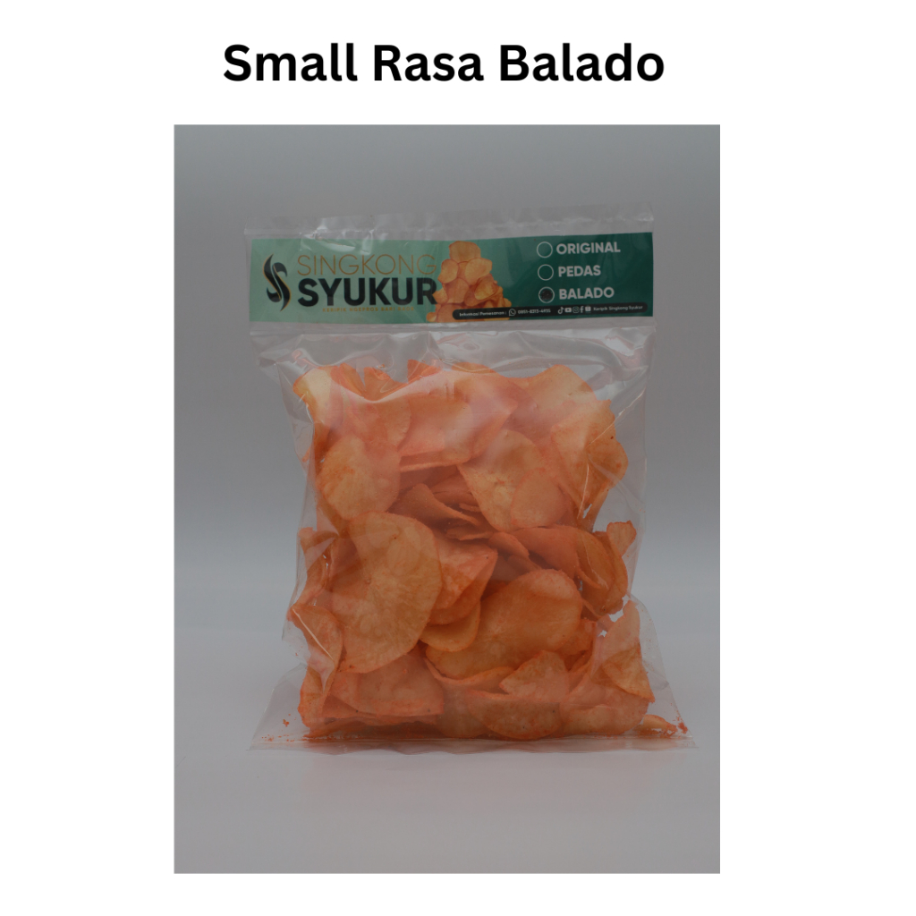 

Keripik Singkong Syukur Gurih Renyah Ukuran Small isi 100 gram Cemilan Asli singkong Rasa Balado Ngepros Bari Raos