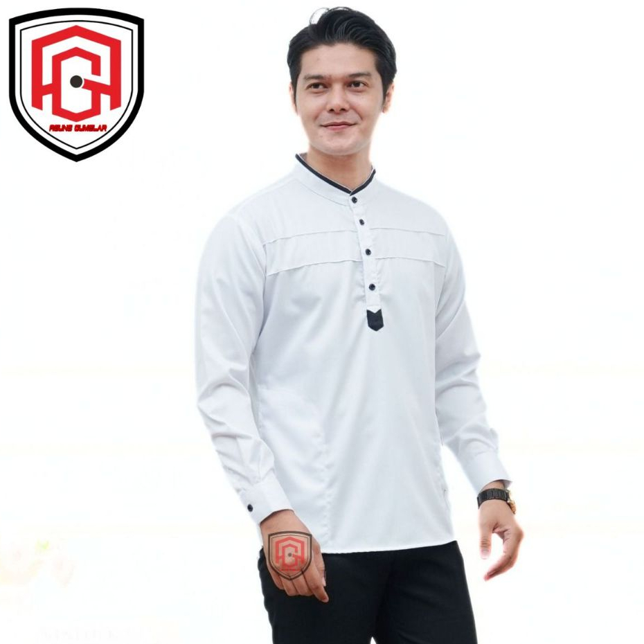 Baju Koko pria Dewasa Atasan Muslim Pria Dewasa Lengan Panjang Polos Putih - Kemko List Series