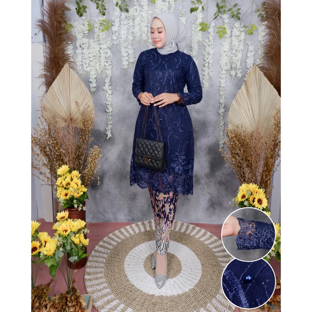 Setelan kebaya tunik padang - kebaya modern - outfit kekinian - bahan tulle bordir mutiara yang cant