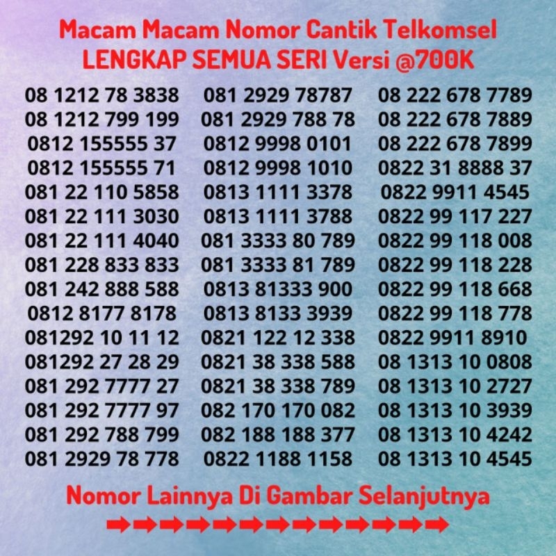 Nomor Cantik Telkomsel LENGKAP Semua Seri Versi @700K - Kartu Perdana Simpati Super
