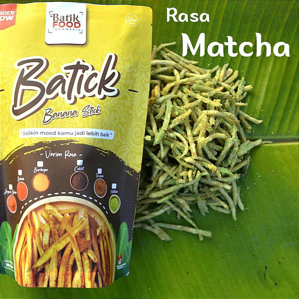 

Batick (banana stick), jajanan kekinian dari keripik pisang / Rasa matcha
