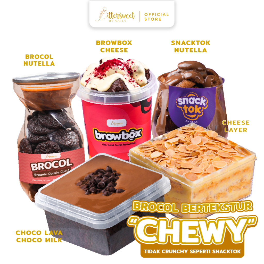 

[ SPESIAL ] Brocol Nutella + Browbox Cheese + Snacktok Full Cookies Nutella + Choco Lava Choco Milk + Cheese Layer - Bittersweet by Najla