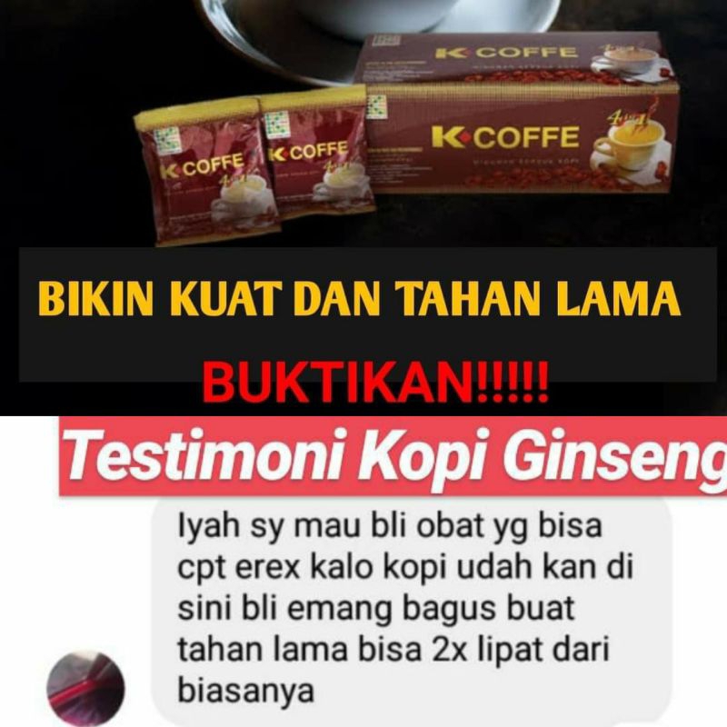 

Kopi K-Coffe 4in1 isi 3pcs - Kopi Ginseng BPOM Penambah Gairah Pasangan - Kopi Stamina Pria Wanita