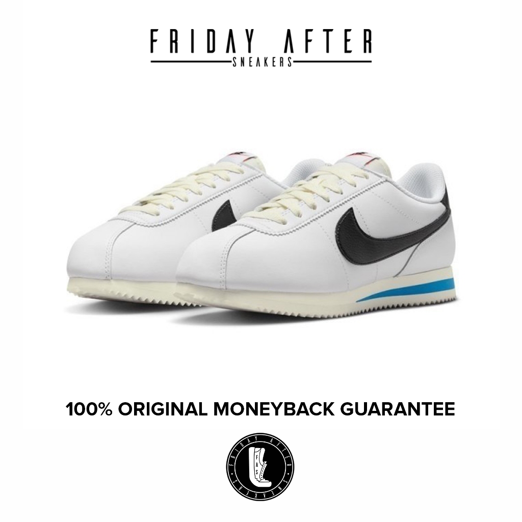 Sepatu Sneakers Pria Nike Cortez White Black Light Photo Blue Original Resmi