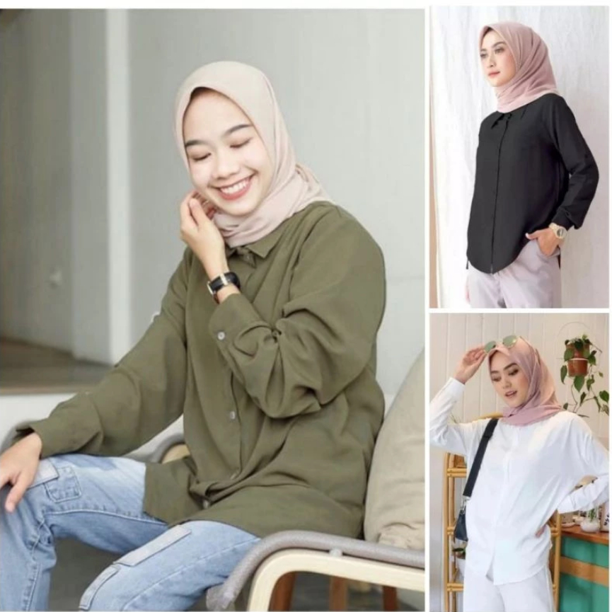 BAJU KEMEJA WANITA POLOS CASUAL PUTIH LENGAN PANJANG