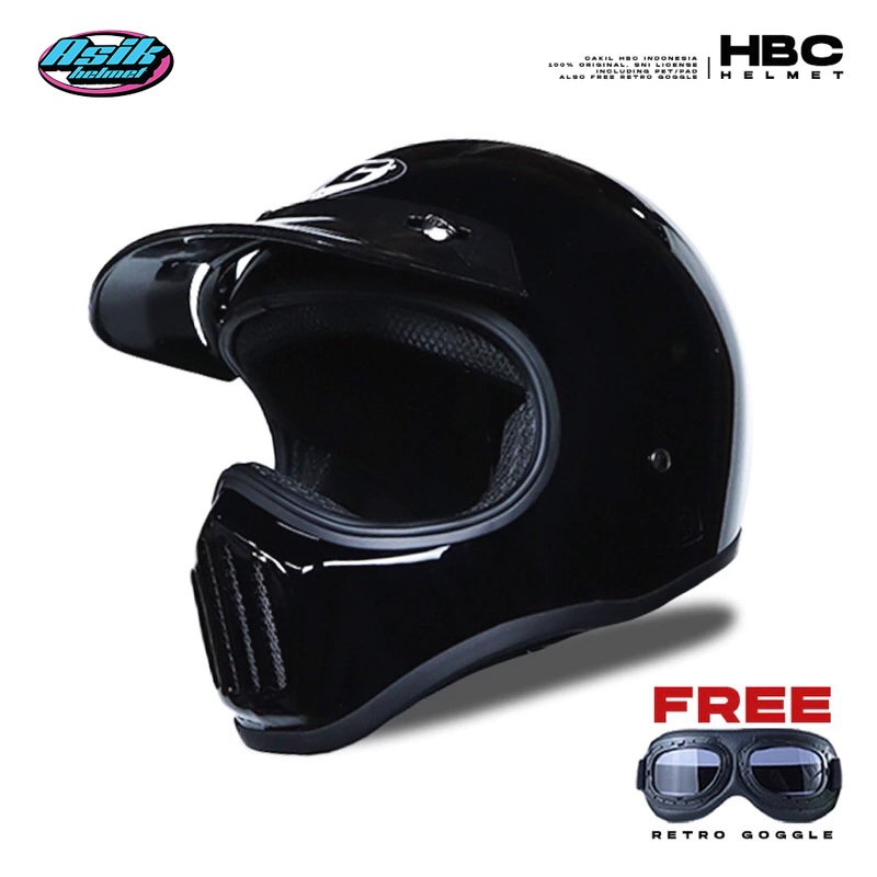 Helm Cakil HBC Hitam Doff Helm retro Full Face SNI Asik Helmet