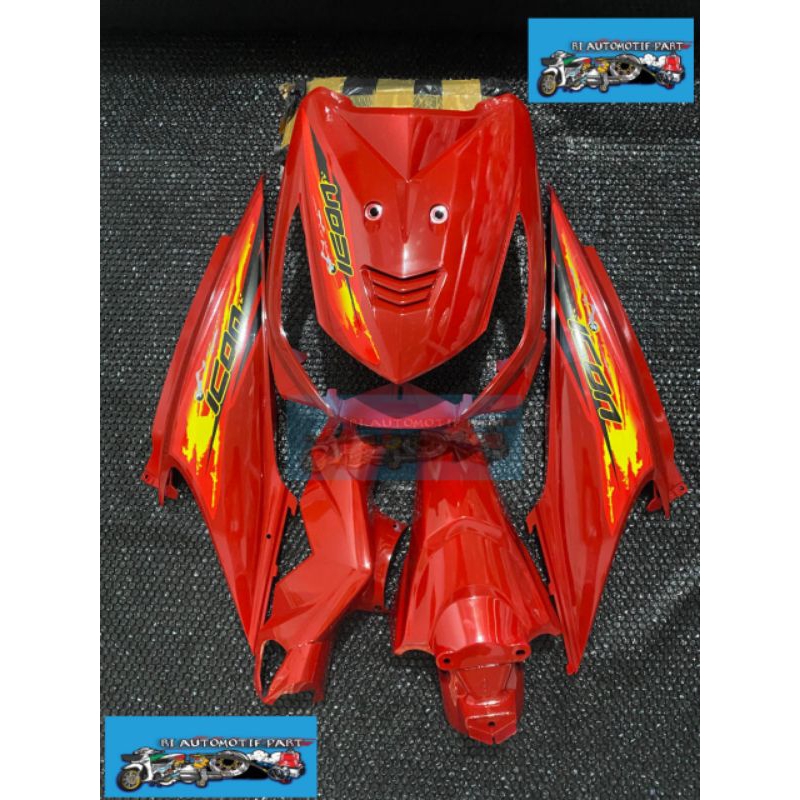 COVER BODY HALUS HONDA BEAT KARBU TAHUN 2010/2012 WARNA MERAH CABE PLUS STRIPING ICON