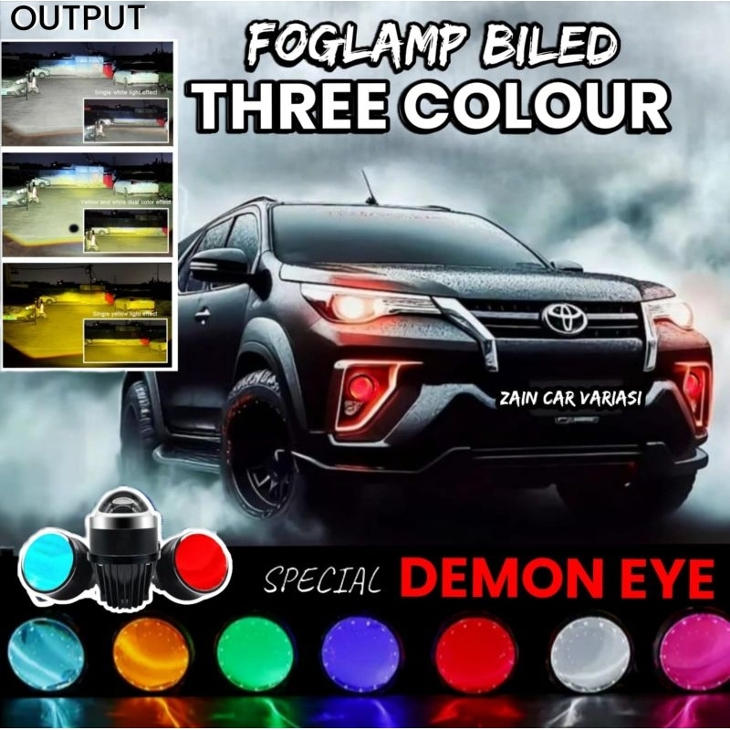 FOGLAMP BILED 3 WARNA FORTUNER VRZ DEMON EYE LAMPU VARIASI MOBIL Q8 Q3 SUPER TERANG BUKAN AES