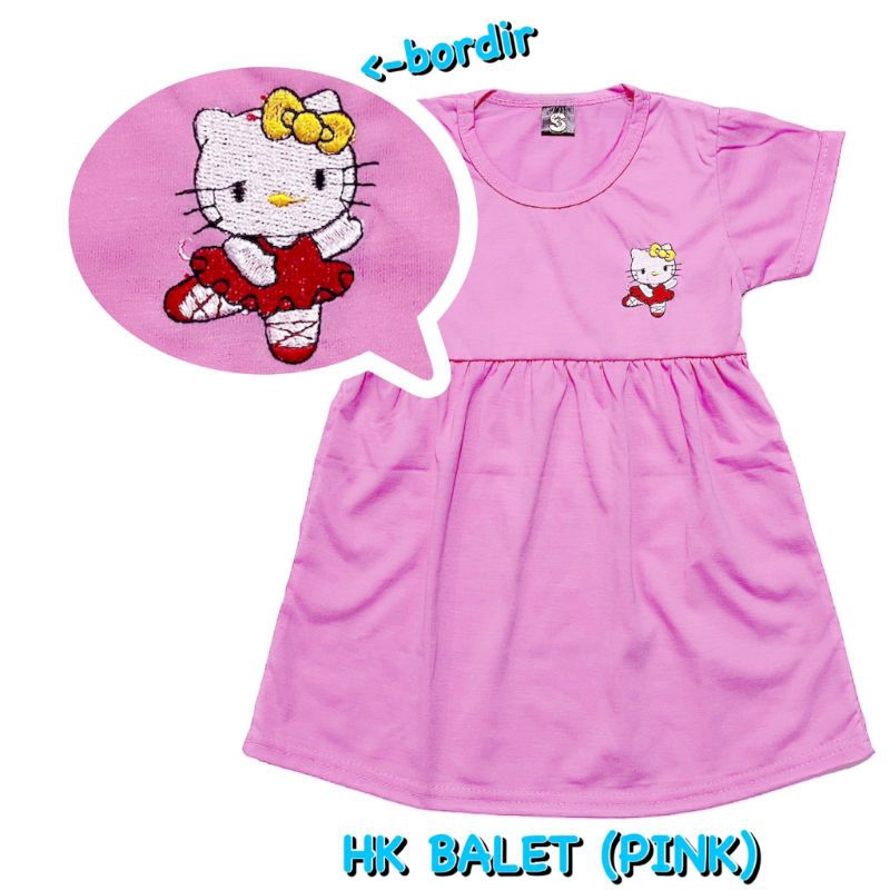 BAJU DRES/DASTER ANAK KIDS PEREMPUAN/CEWEK BAHAN KAOS KATUN BORDIR HK(PINK)
