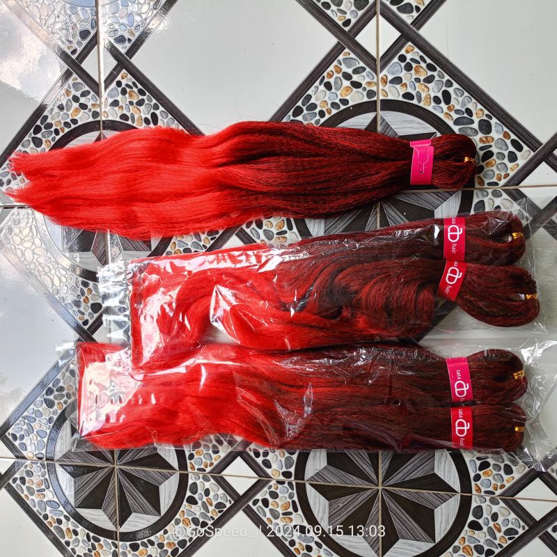 Hair extension sintetis rambut sambung/ikat tengah ombre mix 2 warna MERAH CABE berkualitas halus