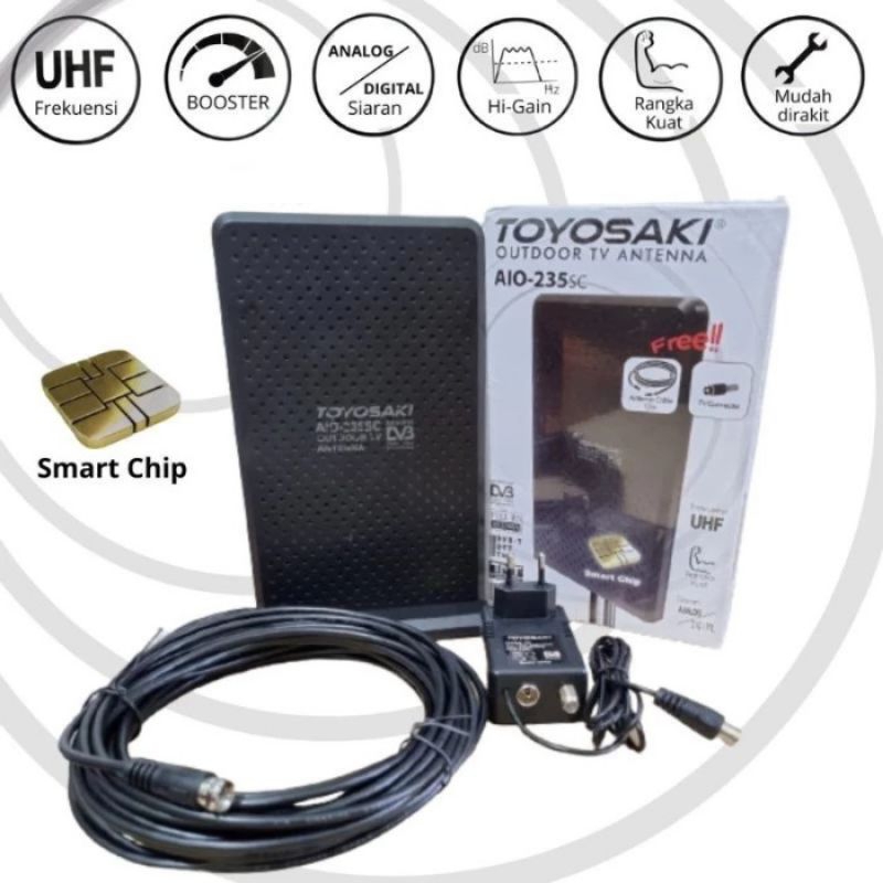 TOYOSAKI ANTENA TV DIGITAL  LCD LED TV  STB ANTENA PLUS BOSTER INDOOR OUTDOOR 10 METER KABEL