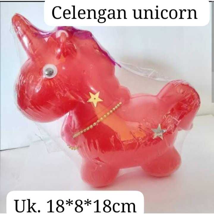 celengan plastik karakter unicorn / souvenir celengan anak