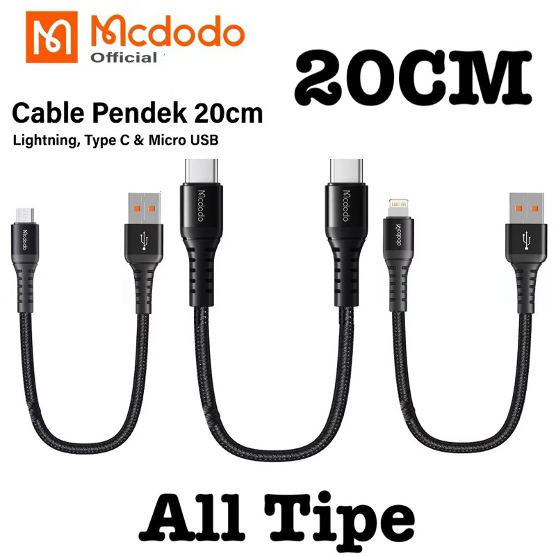 Mcdodo Kabel Data 20CM USB Type C /iPhone Lightning /Micro USB Pendek Cable Powerbank
