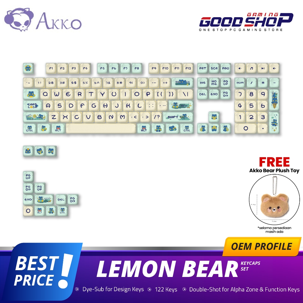 Akko Lemon Bear OEM Profile Keycaps Set 122 keys