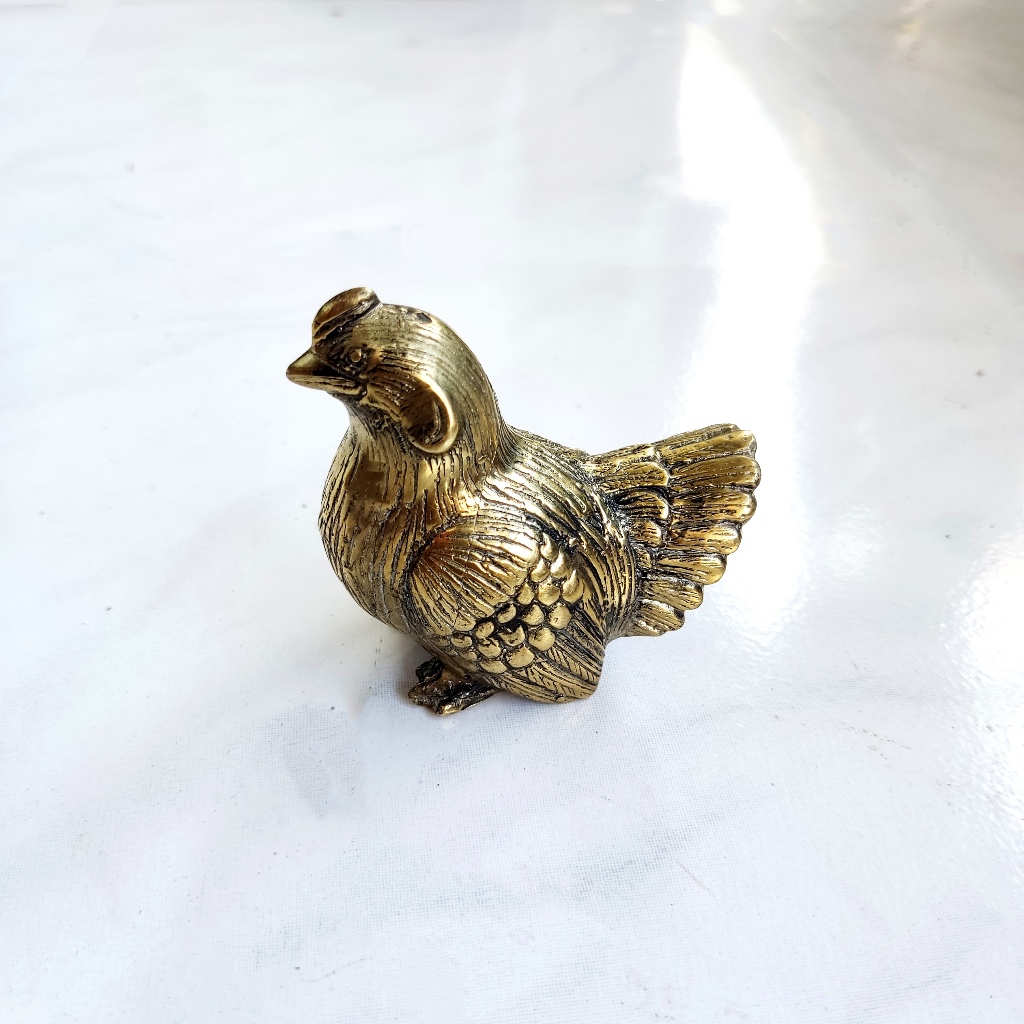 Patung Ayam Logam Kuningan Kecil Hiasan Shio Ayam Brass Statue Art Pajangan Dekorasi Rumah Souvenir 