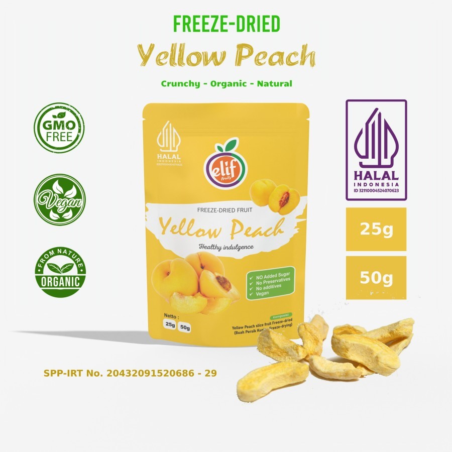 

Dried Fruit Freeze Yellow Peach Slice Crisp Buah Persik Kuning Kering - 25 gram