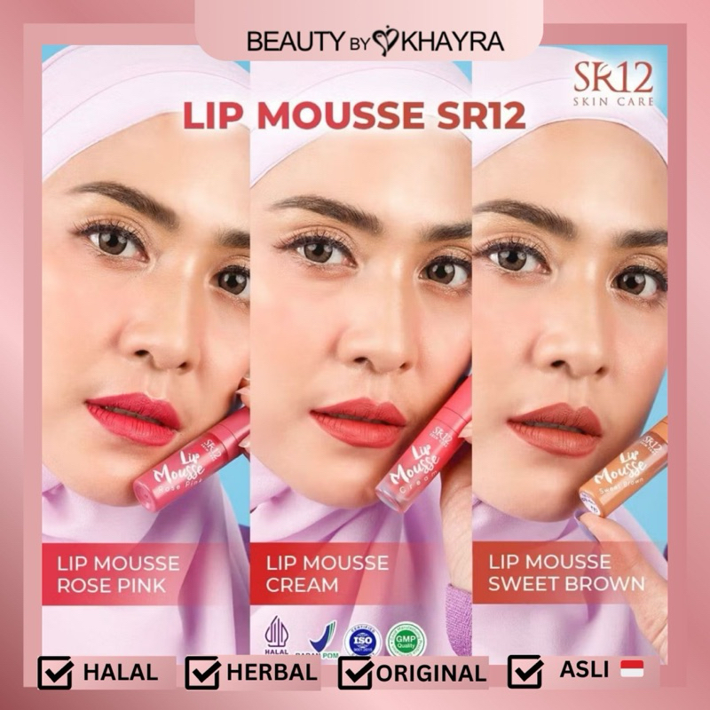 SR12 LIP MOUSSE SR12 | Beauty by Khayra | Pelembab dan Pewarna Bibir Alami Halal dan BPOM | Aman Bus