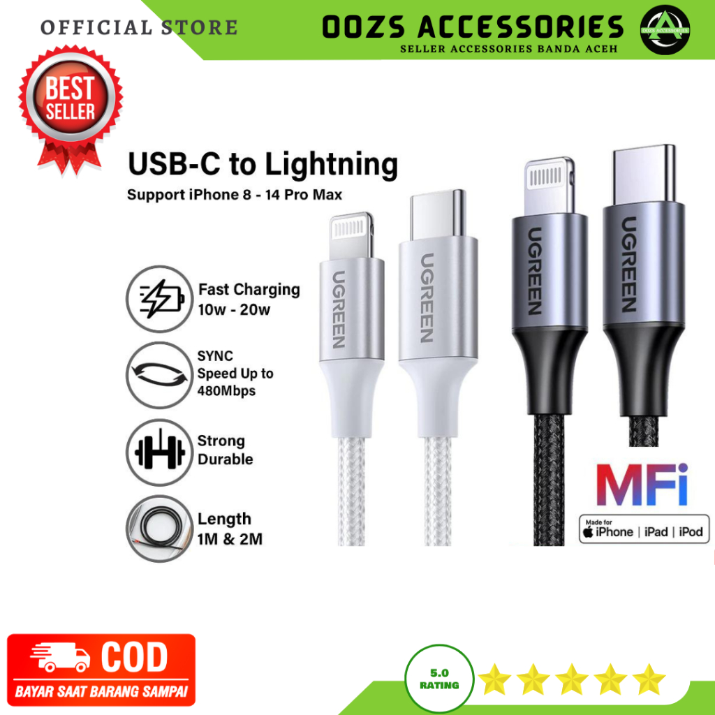 Kabel data iPhone Cable data Type C to Lightning MFI original ugreen ORIGINAL  [BISA COD] | Cable da