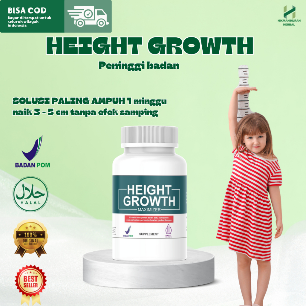 HEIGHT GROWTH Peninggi Badan Suplemen Pendukung Pertumbuhan Badan – Nutrisi Tinggi Badan | BPOM