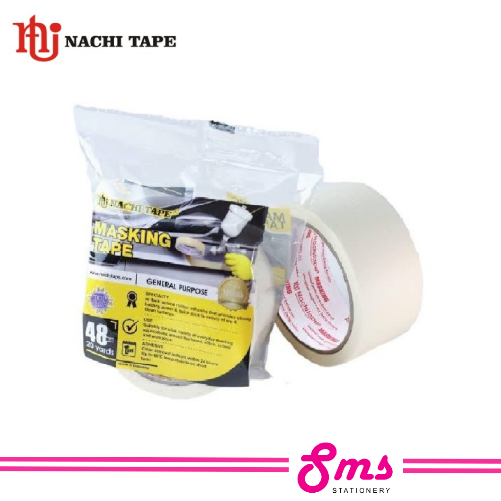 

Nachi Lakban Kertas / Masking Tape 2 inc / 4.8 mm x 20 Yard (18m)