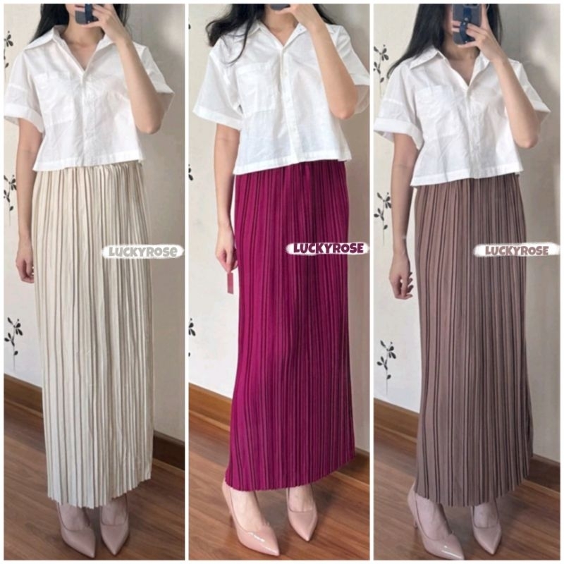 Rok Lidi Plisket Lurus Premium Rok Span Tebal Plisket Skirt Rok Wanita Panjang Pleats Skirt Pleated 