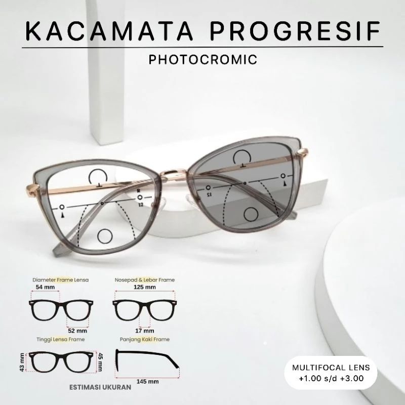 kacamata Baca Progresif Photocromic Wanita Kacamata Plus Baca Jauh,Sedang,Dekat | Frame Baca Dan Jal