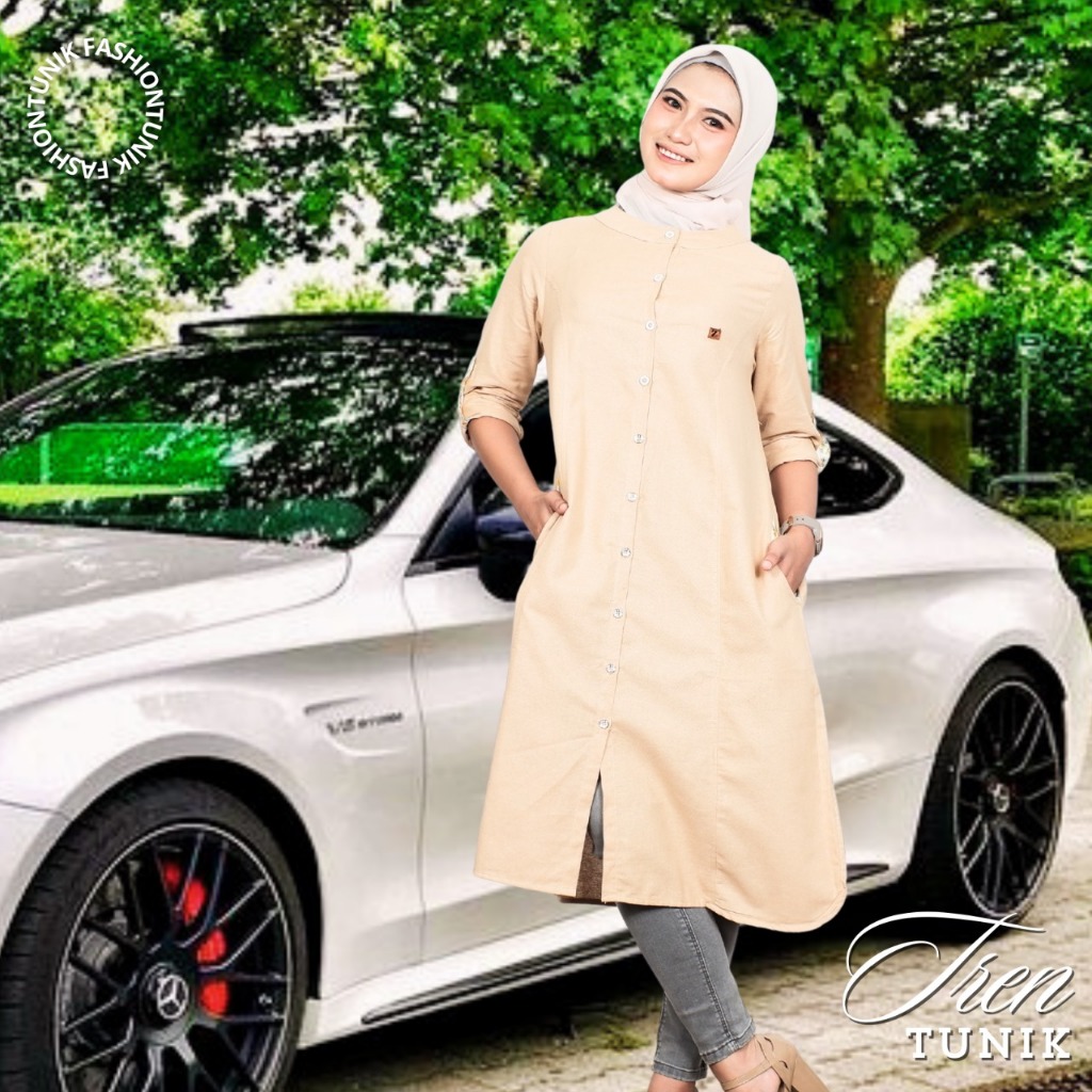 🆉🆃🆁🅸 - Tunik Remaja Basic Katun Linen Rami Midi Dress Premium Tangan Kancing Kekinian