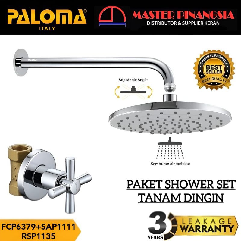 PALOMA Keran Shower Tanam Mandi Set Paket Komplit Kran Air Dingin Sower Kamar Mandi Chrome FCP 6379+