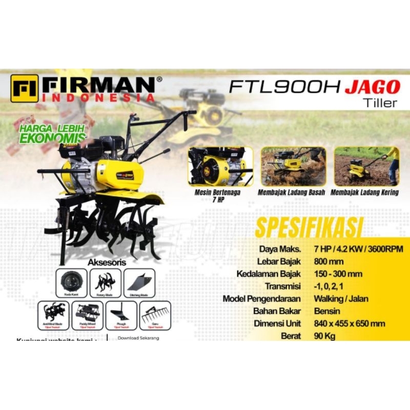 Cultivator Firman FTL900H Jago