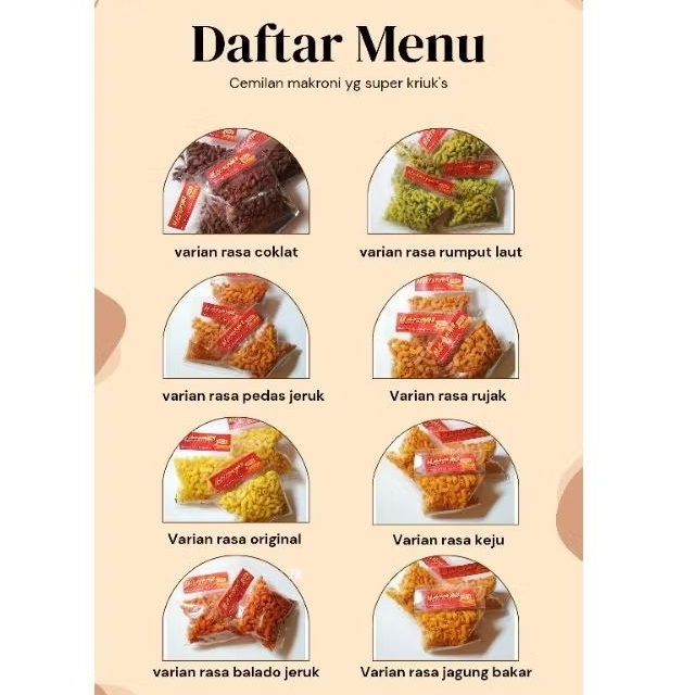 

makroni cemilan kriu's enak dengan kemasan 60gr