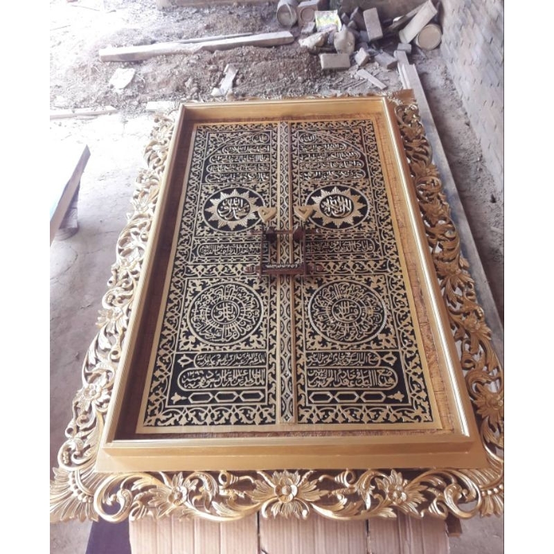 Kaligrafi pintu ka'bah kayu jati - Kaligrafi replika pintu kabah ukiran - Hiasan dinding kaligrafi r