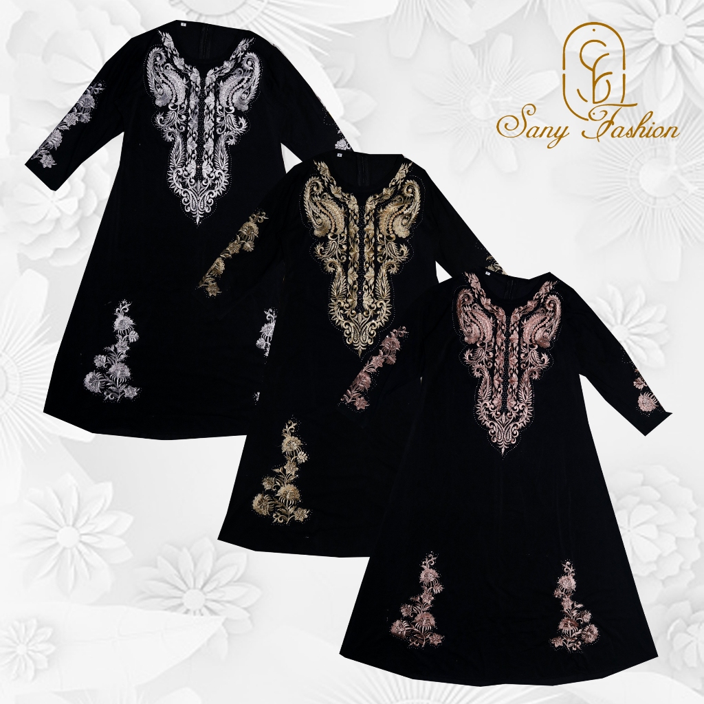ABAYA HITAM ANAK PEREMPUAN BORDIR SWAROWSKY SET HIJAB BAHAN JERSEY ADEM MEWAH & NYAMAN