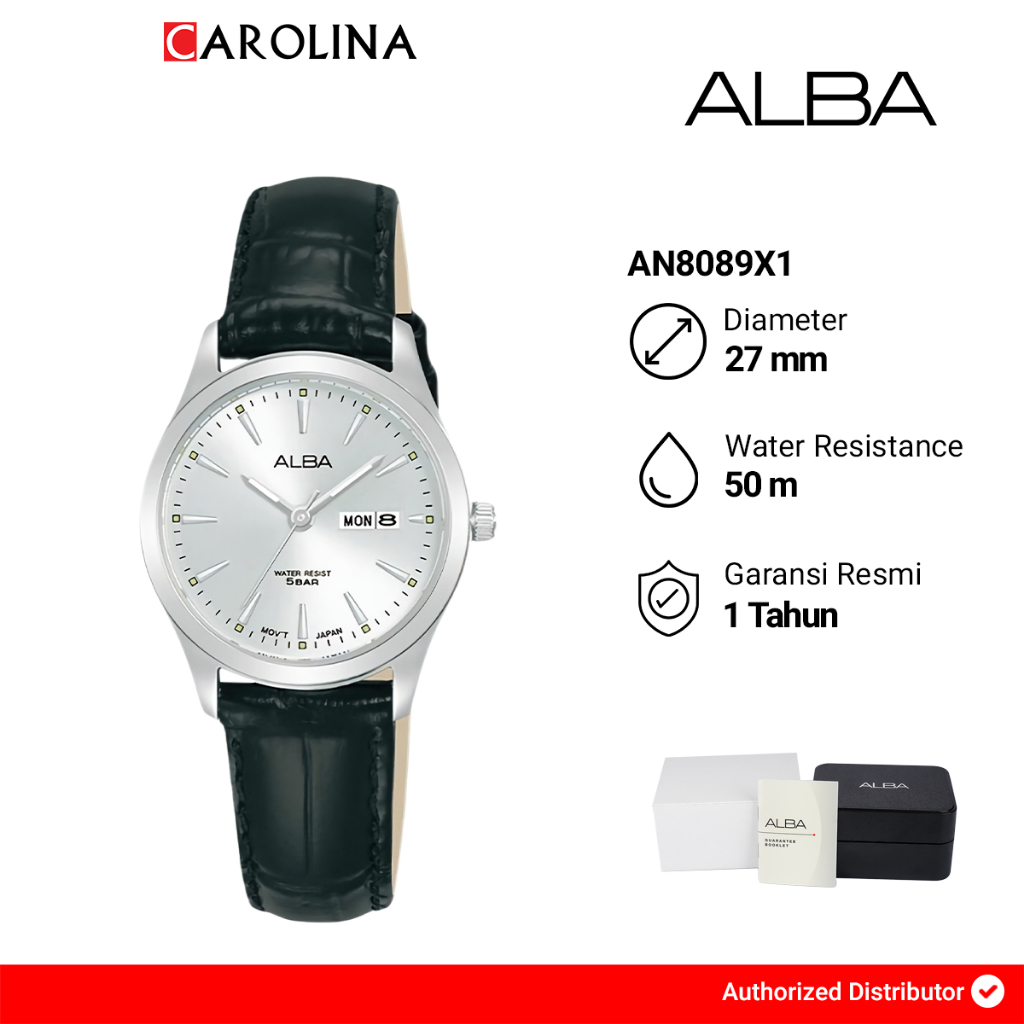 Jam Tangan Wanita Alba AN8089X1 Silver Dial Black Leather Strap