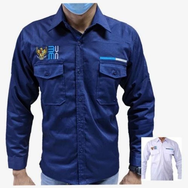 TERBARU BAJU SERAGAM KEMEJA PDL BUMN ASN PNS PUTIH BIRU DONGKER LENGAN PANJANG BORDIR CEWEK COWOK