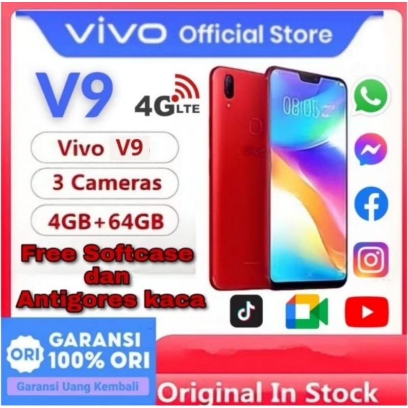 Hp VIVO V9 ORI RAM 4/64GB [Dual Sim+Layar 6,3inci+Bterai 3260mAh+Camera 16MP] FULLSET GARANSI 1 TAHU