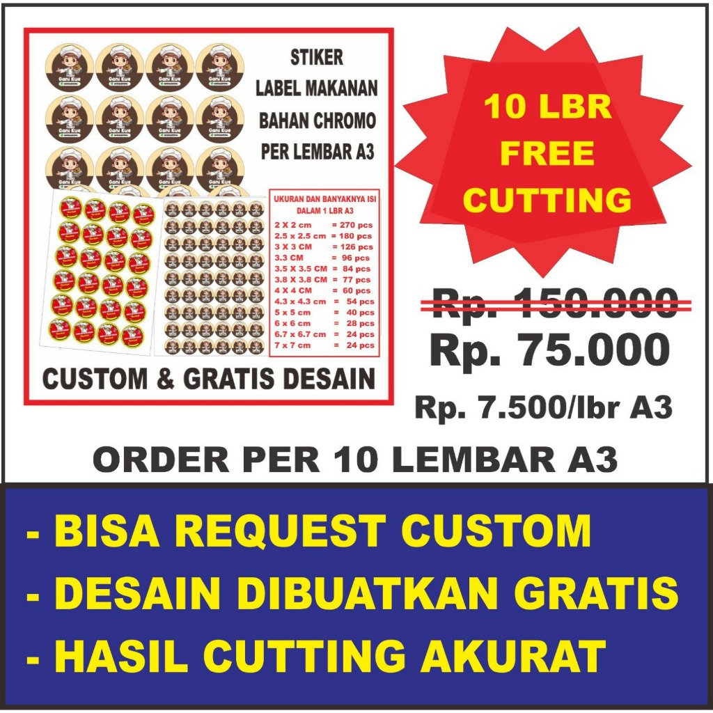

Cetak Stiker Kemasan Makanan Bisa Custom dan Free Desain dan Free Cutting